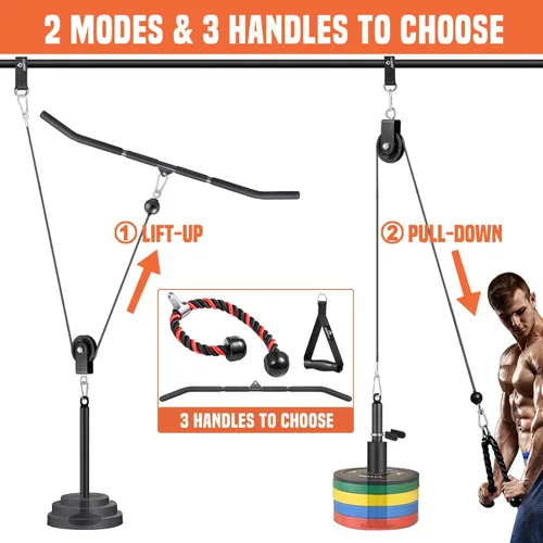 Miniatura 3 de SERTT Sistema de Polea de Cable para Gimnasio, Accesorio de Polea de Rack de Potencia con Barra de Jalón LAT 2 en 1 y Pasador de Carga Mejorado