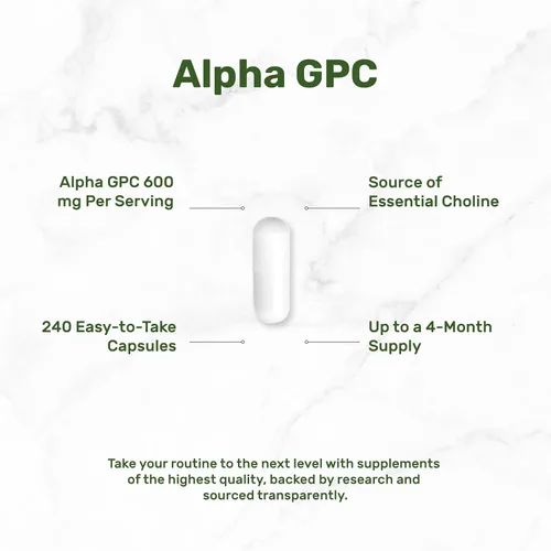 Miniatura 3 de Alpha GPC 600 mg por porción, 240 cápsulas – Reposición de colina biodisponible – Suplementos nootrópicos para la salud cerebral, memoria