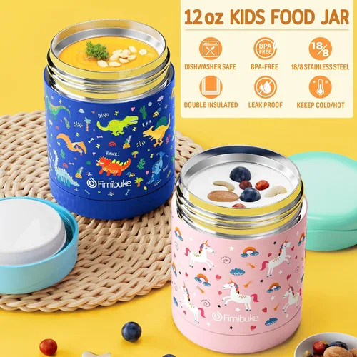 Miniatura 6 de Fimibuke Lonchera Bento para niños con 4 compartimentos, bolsa de almuerzo aislada, tarro térmico de acero inoxidable al vacío, paquete de hielo