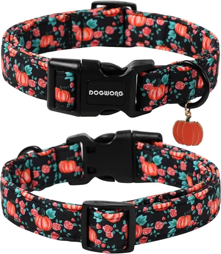 Miniatura 2 de DOGWONG Collar de otoño para perro, collar de calabaza floral ajustable suave para Halloween, collar de perro para mascotas, lindo collar