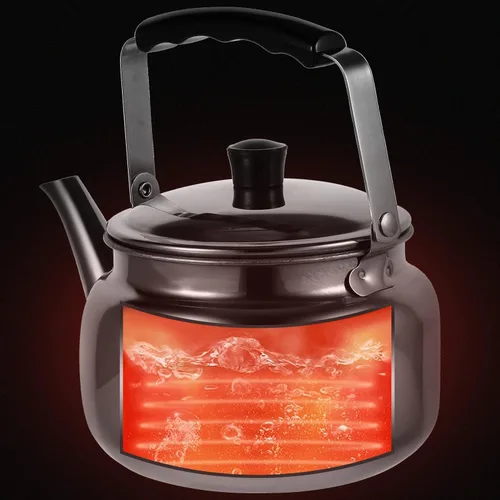 Miniatura 5 de Lurrose Tetera silbante de acero inoxidable de 1.5 cuartos de galón con mango de agarre fresco, tetera silbante para estufa