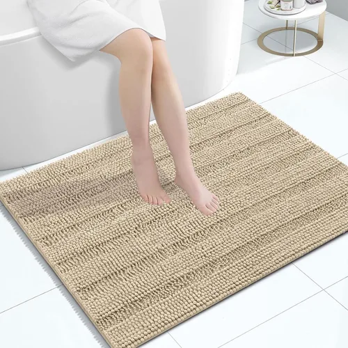 Miniatura 236 de Grandaily Alfombras de baño de felpilla a rayas de 24 x 16 pulgadas, extra gruesas y suaves, absorbentes, parte trasera de goma, alfombra de ducha