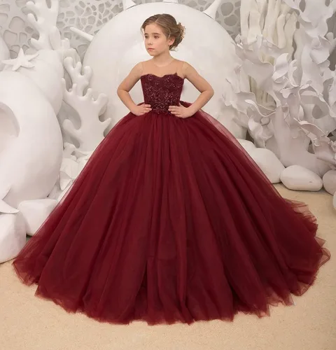 Miniatura 4 de Precioso vestido de niña de flores de tul para niños de boda con cuentas princesa sin mangas vestidos de baile