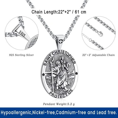 Miniatura 231 de Eusense Saint Necklace Sterling Silver 925 Protection Jewelry for Men Women Patron St Medals Amulet Pendant