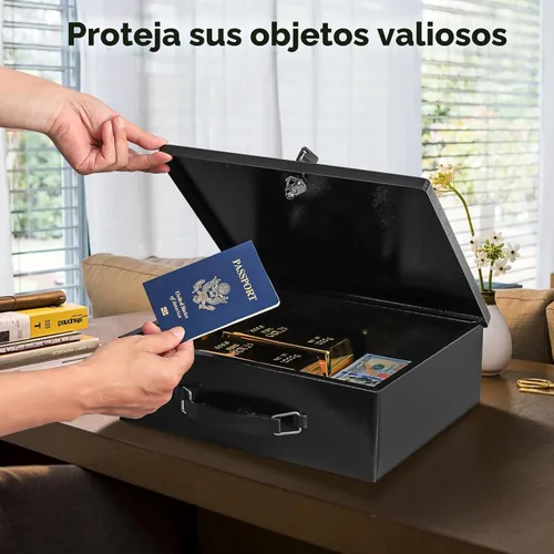 Miniatura 8 de KYODOLED Caja de documentos ignífuga con cerradura de llave, caja de almacenamiento grande y segura para objetos de valor, caja de seguridad