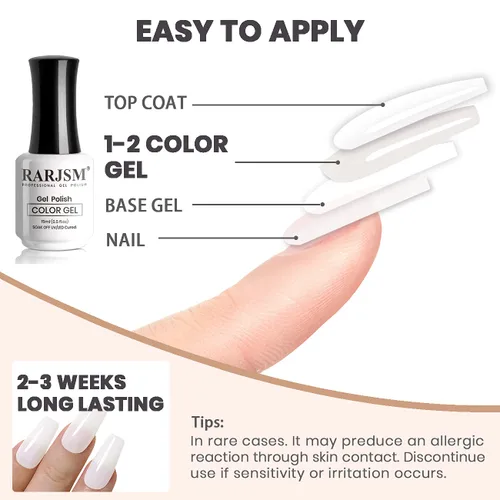 Miniatura 8 de RARJSM - Esmalte de uñas en gel, color blanco cremoso, jade transparente, 15 ml, requiere secar con lámpara UV o LED, transparente, suave, verano
