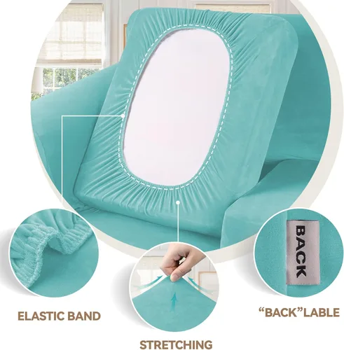 Miniatura 3 de WEERRW 4 Piezas Fundas de Terciopelo de Alta Elasticidad para Sofá de 3 Cojines Fundas de Sofá, Protector de Muebles Lavable con Parte Inferior