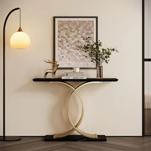 Miniatura 3 de Mesa consola de 43.3 pulgadas con patas de metal entrelazadas doradas, mesa de entrada decorativa negra y dorada, 43.31 x 11.69 x 31.5 pulgadas