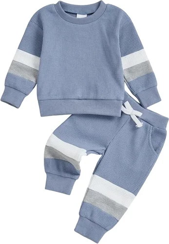 Miniatura 23 de Kuriozud Conjunto de 2 piezas de sudadera con cuello redondo y pantalones deportivos para niños pequeños para otoño e invierno