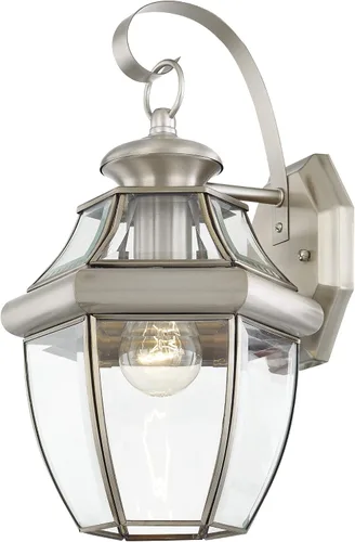 Miniatura 5 de Livex Lighting 2151-91 Monterey - Farol de pared de latón macizo con acabado de níquel cepillado para exteriores, 13 x 8.5 x 8.25 pulgadas