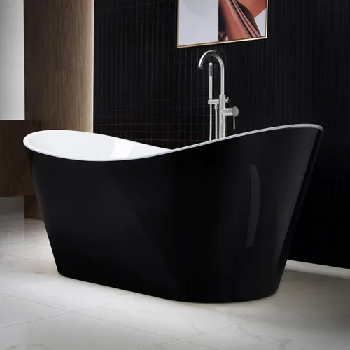 Miniatura 4 de WOODBRIDGE - Tina de baño independiente de acrílico contemporáneo de 59 pulgadas, color negro, con rebosadero y drenaje de níquel cepillado, B1816