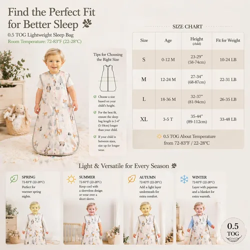 Miniatura 8 de Saco de dormir para niños pequeños (2-3T) ligero de algodón de 0.5 tog para verano, manta de verano para bebé, saco de dormir para bebé, delgado