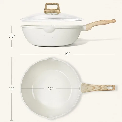 Miniatura 7 de GiPP Sartén de cerámica antiadherente para freír, sartén de 12 pulgadas con tapa, utensilios de cocina de inducción sartén antiadherente, PTFE PFOA