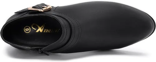 Miniatura 3 de Athlefit Botines gruesos de tacón bajo para mujer, botines clásicos con punta puntiaguda y cremallera lateral