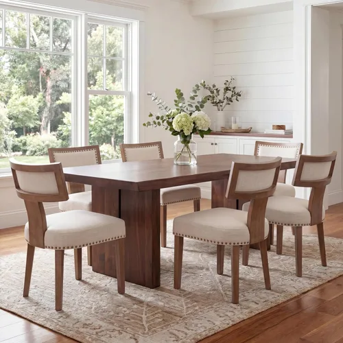 Miniatura 20 de VESCASA Juego de 2 sillas de comedor modernas de mediados de siglo, sillas de comedor tapizadas de lino con respaldo curvado ergonómico, patas
