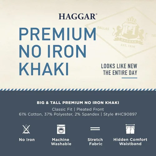 Miniatura 8 de Haggar Para hombre, sin planchado, color caqui, ajuste clásico, plisado frontal, tallas regulares y grandes y altas