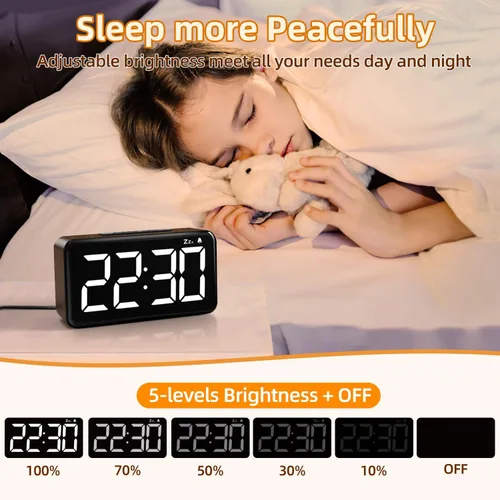Miniatura 4 de NOKLEAD Reloj despertador digital: veta de madera, pantalla LED grande de 5.9 pulgadas, fácil de usar para personas mayores y hombres, brillo