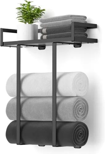 Miniatura 14 de Xstydes Toalleros para baño, toallero de metal con cesta de almacenamiento, toallero de pared para toallas enrolladas, almacenamiento de toallas