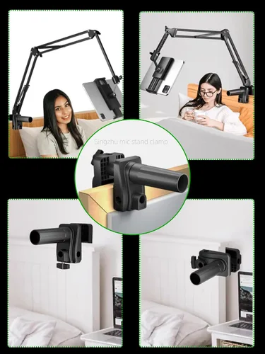 Miniatura 5 de Soporte de abrazadera de escritorio para micrófono, soporte de brazo de tijera, 5 maneras de orificios de inserción de brazo de pluma (0.472 in)