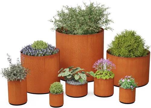 Construye tu propia maceta de acero Corten – Elige tamaño, fondo, drenaje | 12 a 48 pulgadas de diámetro | Maceta redonda personalizada de acero