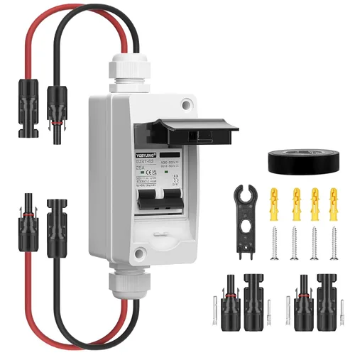 Miniatura 28 de Interruptor de desconexión de panel solar CC 20 Amp AC Caja de interruptor de circuito en miniatura 500V 2 polos con caja IP65 impermeable a prueba