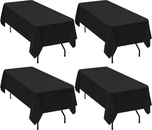 Miniatura 9 de Paquete de 4 manteles cuadrados color negro, 52 x 52 pulgadas, mantel de poliéster negro para mesas cuadradas pequeñas, mantel lavable resistente a