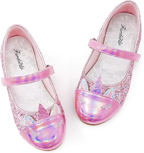 Furdeour - Zapatos de vestir para niñas tipo Mary Jane, boda, fiesta, damas de honor, zapatos con brillantina, princesa, ballet, zapatos planos para