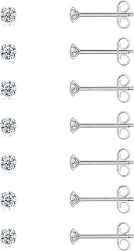 Earrings for Women, 78 Pairs Stud Earrings Set for Men Girl, COMOSO 18K White Gold Plated S925 Sterling Silver Cubic Zirconia Earrings Studs 3-8mm,