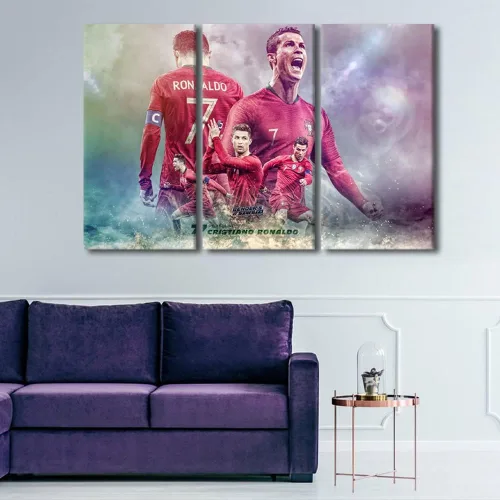 Miniatura 13 de TISHIRON CR7 - Póster de Cristiano Ronaldo de 3 piezas, lienzo para pared, cuadros de superestrella de fútbol, arte de pared grande envuelto
