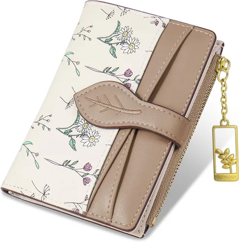Miniatura 12 de Carteras para mujer - Bloqueo RFID - Pequeña billetera con flores, cuero PU suave, plegable, bolsillo con cremallera para monedas, tarjetero