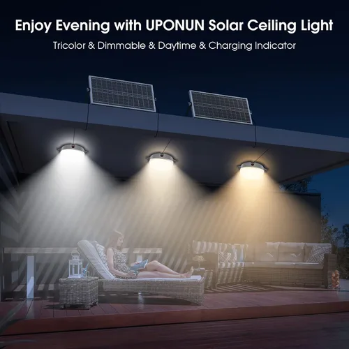 Miniatura 3 de Paquete de 2 luces solares de techo, diurna y nocturna, 3200 K/4000 K/6000 K, luces de cobertizo regulables con interruptor de encendido/apagado