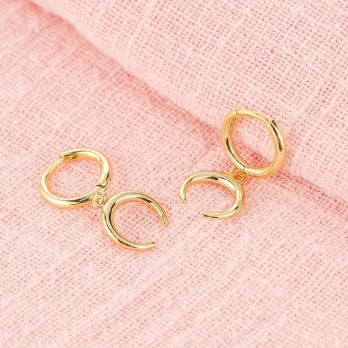 Miniatura 4 de SANNYRA Aretes de aro para mujer, chapados en oro de 14 quilates, circonita cúbica, luna, estrella, rayo, mal de ojo, aretes colgantes para mujer