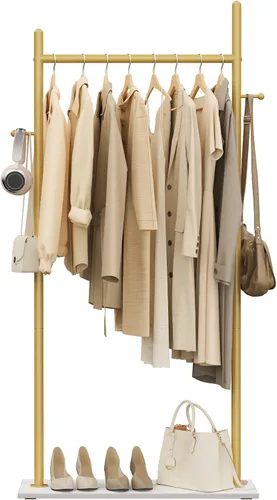 Miniatura 9 de Nianerfaya Perchero con 2 ganchos, almacenamiento de ropa de pie para interiores, perchero para colgar ropa para dormitorio, perchero de metal