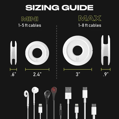 Miniatura 2 de Enrollador lateral Mini y Max de auriculares, auriculares y cable de carga enrollador y organizador perfecto para envolver auriculares y cables