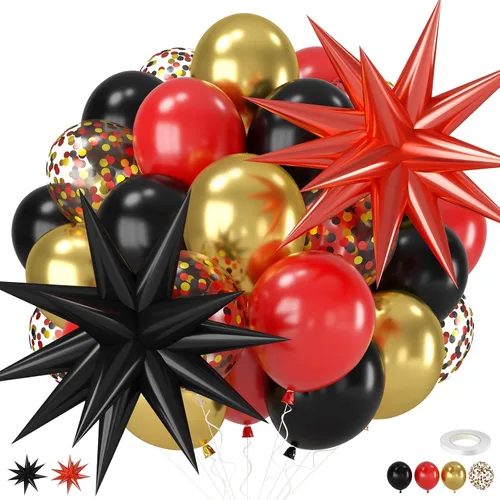 Miniatura 11 de Globos negros y rojos amarillos azules, globos de confeti de 12 pulgadas negros rojos amarillos azules verdes plateados metálicos con globo