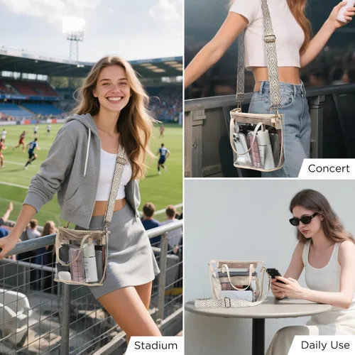 Miniatura 2 de CHICECO Bolsa transparente para mujer, bolsa transparente para eventos de estadio con correas ajustables, bolsa de mano para deportes, conciertos