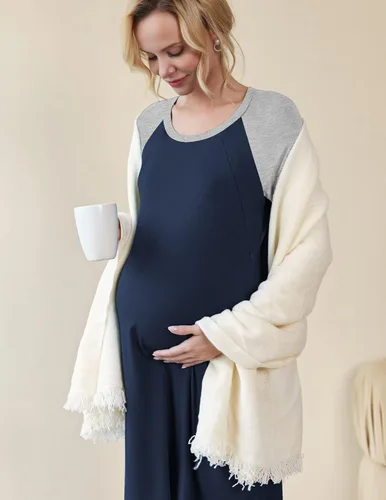 Miniatura 3 de Ekouaer - Vestido 3 en 1 para maternidad trabajo de parto y lactancia prenda para hospital para dormir y amamantar
