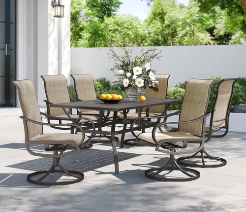 Miniatura 25 de PHI VILLA Juego de comedor de patio de 5 piezas con 4 sillas de comedor giratorias para exteriores y 1 mesa de comedor redonda grande, silla de tela