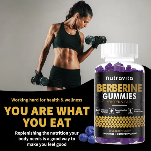 Miniatura 7 de Nutravita Gomitas de berberina con canela de Ceilán, 1500 mg de berberina de alta potencia, suplemento para apoyo inmunológico y metabolismo