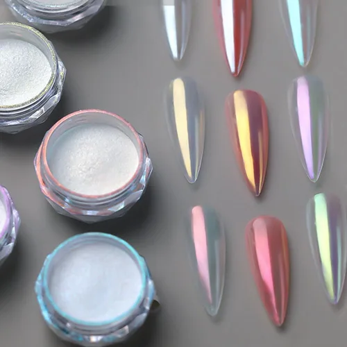 Pretty Diva 8 colores iridiscente perla cromo polvo de uñas, Aurora Pearl Nails Chrome White Pearl Chrome Powder para uñas pigmento metálico manicura