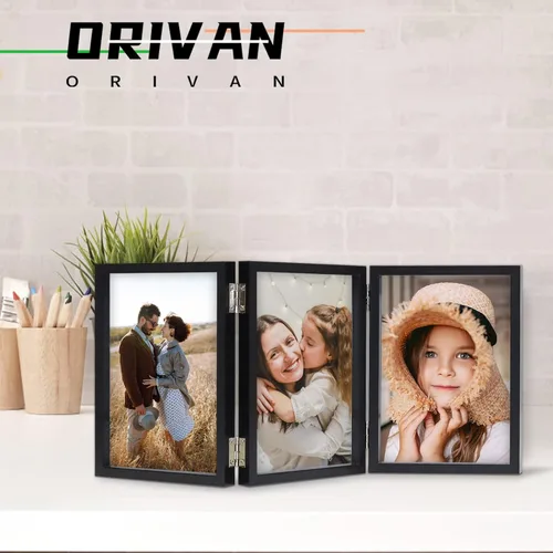 Miniatura 5 de Marco de fotos triple de 4x6 con bisagras para 3 fotos, marcos de fotos plegables con vidrio y soporte vertical, negro