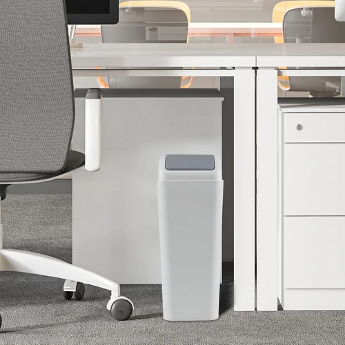 Miniatura 5 de Bote de basura de 3 galones con tapa, cubo de basura de plástico con tapa abatible (gris) Slim Swing-Top Waste Bin, Narrow Rectangular Body