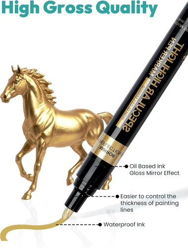 Miniatura 5 de Resiners 3 marcadores de pintura líquida dorada, marcadores de pintura acrílica y bolígrafo líquido de espejo, permanente de alto brillo