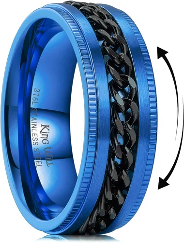 Miniatura 30 de King Will - Anillo antiestrés de acero inoxidable 316L para hombres y mujeres, con cadena decorativa giratoria, 8 mm de ancho, anillo de boda