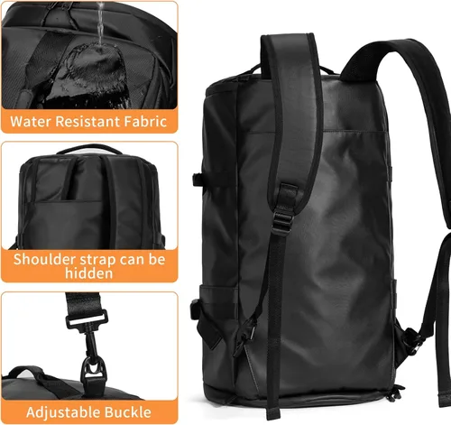 Miniatura 7 de Bolsa de lona con compartimento para zapatos, mochila de viaje para hombres y mujeres, impermeable para gimnasio, casco de motocicleta (negro)