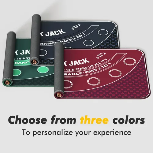 Miniatura 8 de Alfombrilla de Blackjack de 70 x 35 pulgadas, 21 alfombrillas de goma para mesa de casino, con bolsa de almacenamiento, 6 posavasos