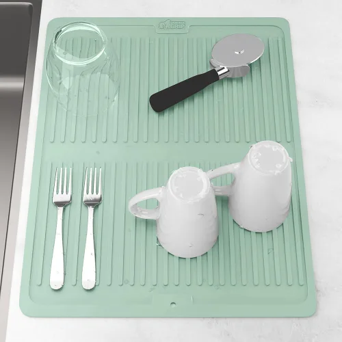 Miniatura 27 de GORILLA GRIP Tapete de secado de platos de silicona patentado 100% sin BPA para encimera de cocina, diseño acanalado para atrapar agua, fácil