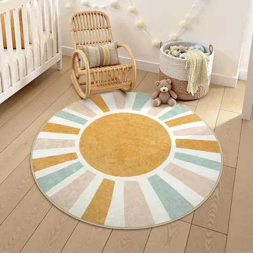 Miniatura 13 de LIVEBOX Alfombra de baño redonda retro de 3 pies, colorida alfombra bohemia suave circular para dormitorio, bonita alfombra lavable antideslizante