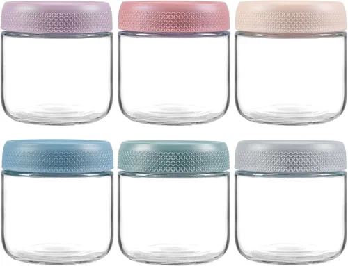 Miniatura 10 de NETANY Paquete de 6 recipientes de 16 oz para avena nocturna con tapas, tarros de vidrio con tapas herméticas, tarros de ensalada Mason de boca