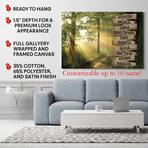Miniatura 5 de MySoulAndSpirit Store - Lienzo personalizado con múltiples nombres de sol a través del bosque, arte de pared personalizado con nombre de la familia